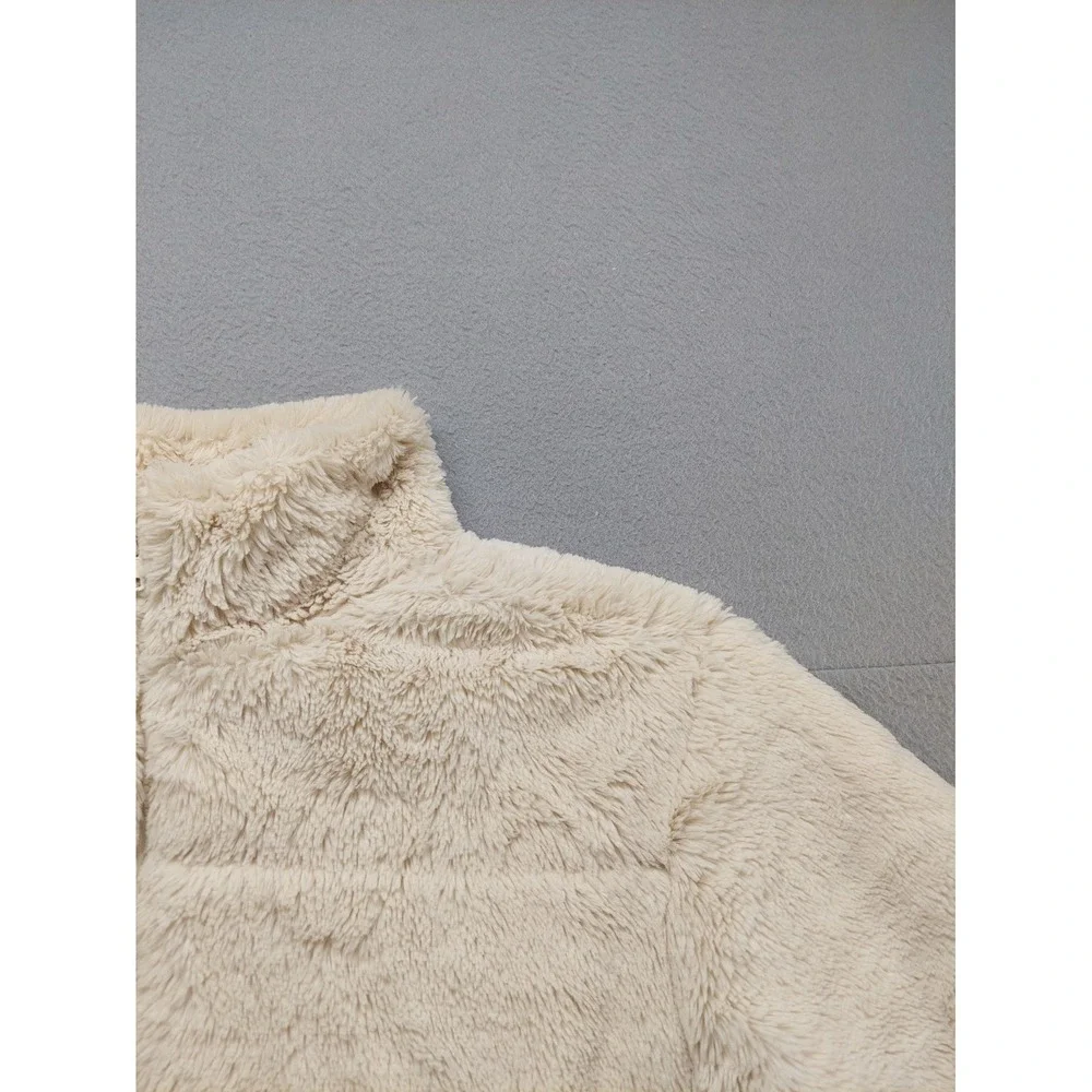 Kendall & Kylie Women Fur Jacket‎ M Cream Mock Neck Full Zip Long Sleeve Thermal